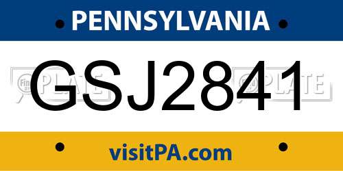GSJ2841 Pennsylvania License Plate