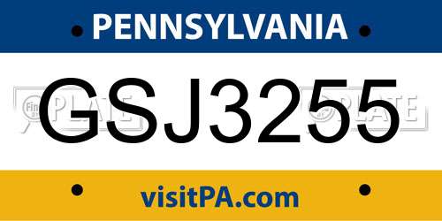 GSJ3255 Pennsylvania License Plate