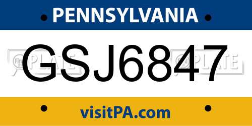 GSJ6847 Pennsylvania License Plate