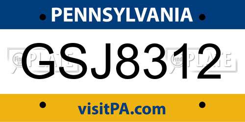 GSJ8312 Pennsylvania License Plate