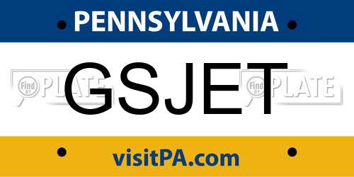 GSJET Pennsylvania License Plate