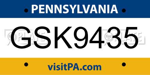GSK9435 Pennsylvania License Plate