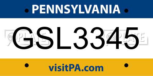 GSL3345 Pennsylvania License Plate