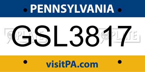GSL3817 Pennsylvania License Plate