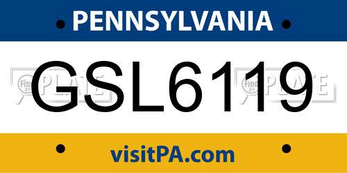 GSL6119 Pennsylvania License Plate