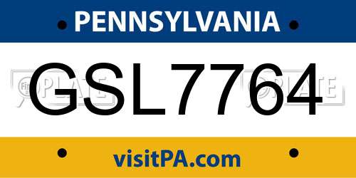 GSL7764 Pennsylvania License Plate
