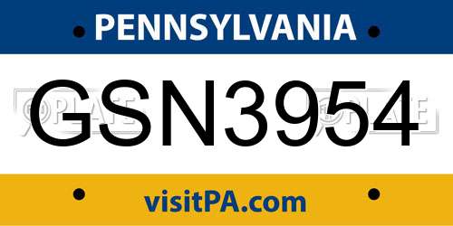 GSN3954 Pennsylvania License Plate