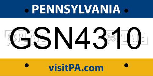 GSN4310 Pennsylvania License Plate