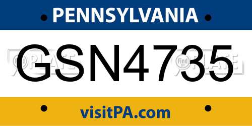 GSN4735 Pennsylvania License Plate