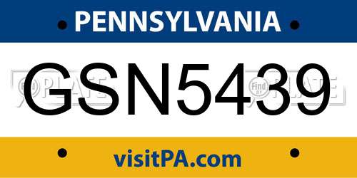 GSN5439 Pennsylvania License Plate