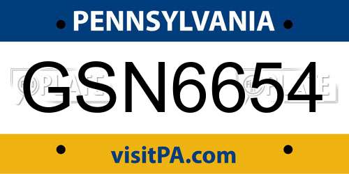 GSN6654 Pennsylvania License Plate