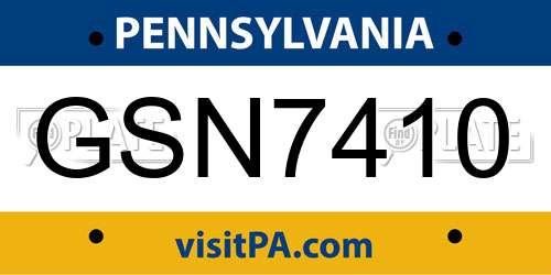 GSN7410 Pennsylvania License Plate