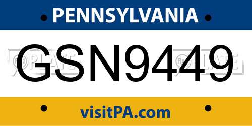 GSN9449 Pennsylvania License Plate