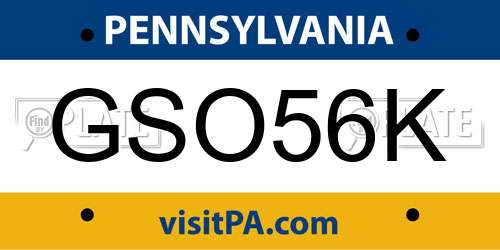 GSO56K Pennsylvania License Plate