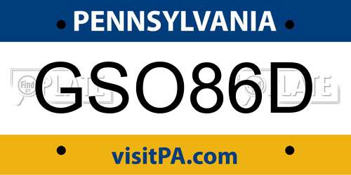 GSO86D Pennsylvania License Plate