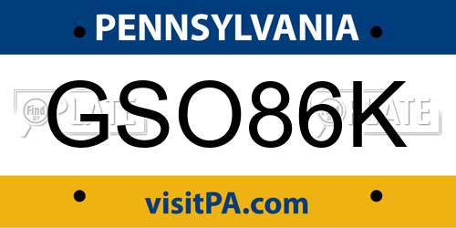 GSO86K Pennsylvania License Plate