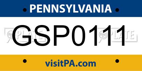 GSP0111 Pennsylvania License Plate