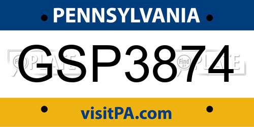 GSP3874 Pennsylvania License Plate
