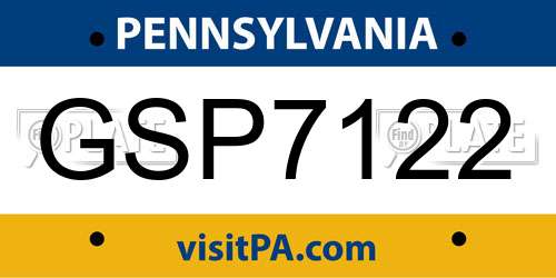 GSP7122 Pennsylvania License Plate