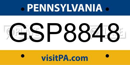 GSP8848 Pennsylvania License Plate