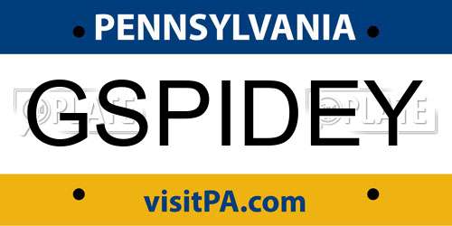 GSPIDEY Pennsylvania License Plate