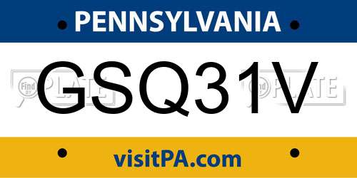 GSQ31V Pennsylvania License Plate