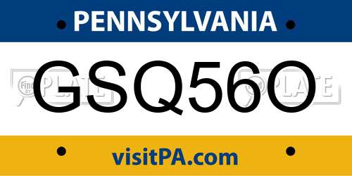 GSQ56O Pennsylvania License Plate