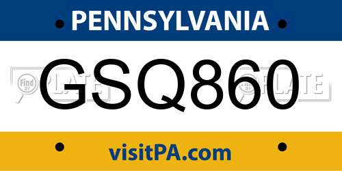 GSQ860 Pennsylvania License Plate
