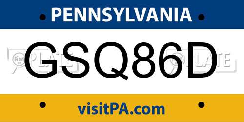 GSQ86D Pennsylvania License Plate