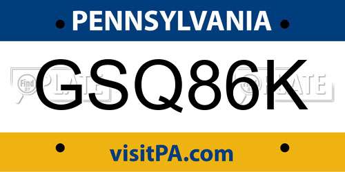 GSQ86K Pennsylvania License Plate