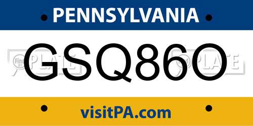 GSQ86O Pennsylvania License Plate