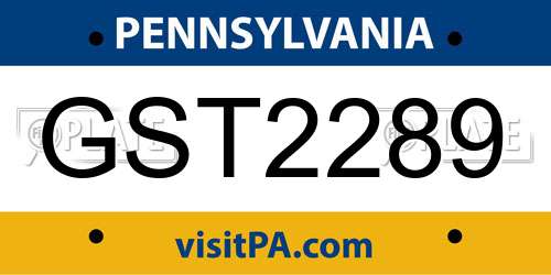 GST2289 Pennsylvania License Plate