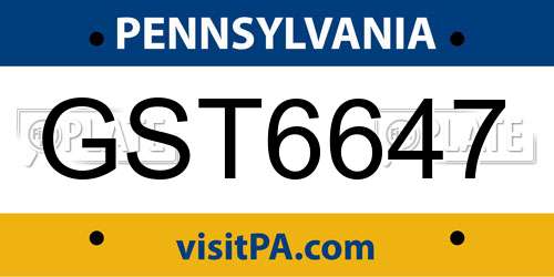 GST6647 Pennsylvania License Plate