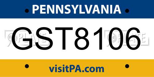 GST8106 Pennsylvania License Plate