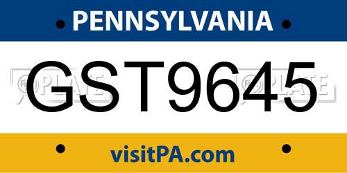 GST9645 Pennsylvania License Plate