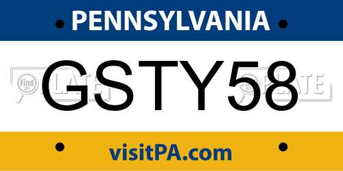 GSTY58 Pennsylvania License Plate
