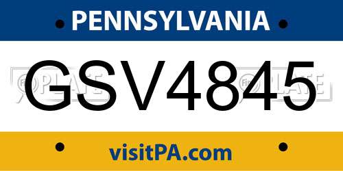 GSV4845 Pennsylvania License Plate