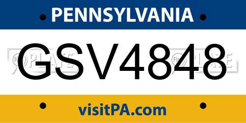 GSV4848 Pennsylvania License Plate