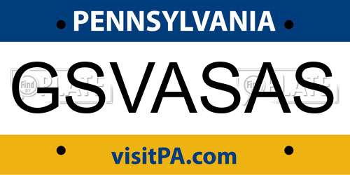 GSVASAS Pennsylvania License Plate