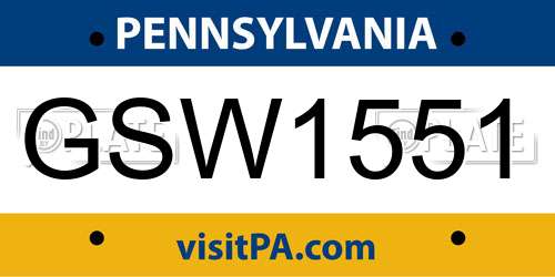 GSW1551 Pennsylvania License Plate