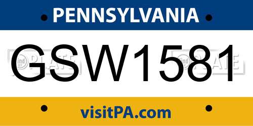 GSW1581 Pennsylvania License Plate