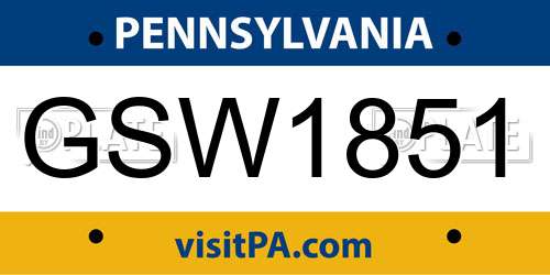 GSW1851 Pennsylvania License Plate