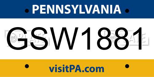 GSW1881 Pennsylvania License Plate