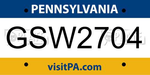 GSW2704 Pennsylvania License Plate