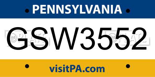 GSW3552 Pennsylvania License Plate