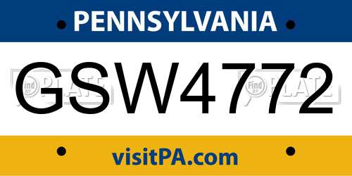 GSW4772 Pennsylvania License Plate