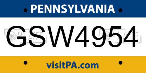 GSW4954 Pennsylvania License Plate