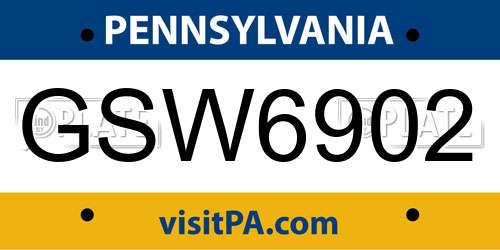 GSW6902 Pennsylvania License Plate