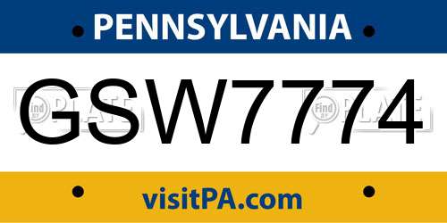 GSW7774 Pennsylvania License Plate