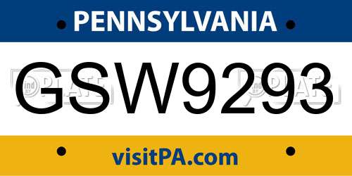 GSW9293 Pennsylvania License Plate